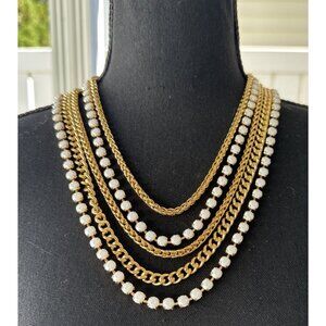 Cara New York White Gold Tone Layered 5 Bead Link Chain Statement Necklace NEW